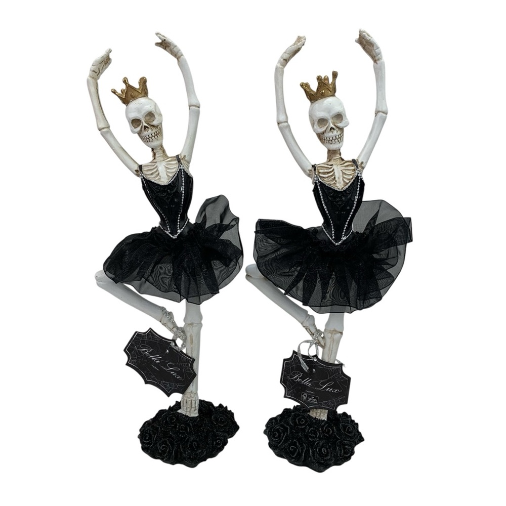 Bella Lux Ballerina Skeleton 13”​​​ Tall Halloween Decor NWT Set of 2